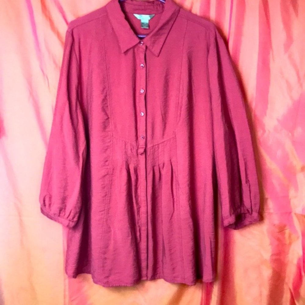 White Stag Women’s Peasant Tunic Blouse Size 2X Coral Color Button Front